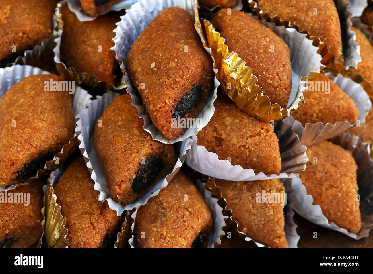 Makrout, North African semolina cookies filled with date paste Stock Photo
