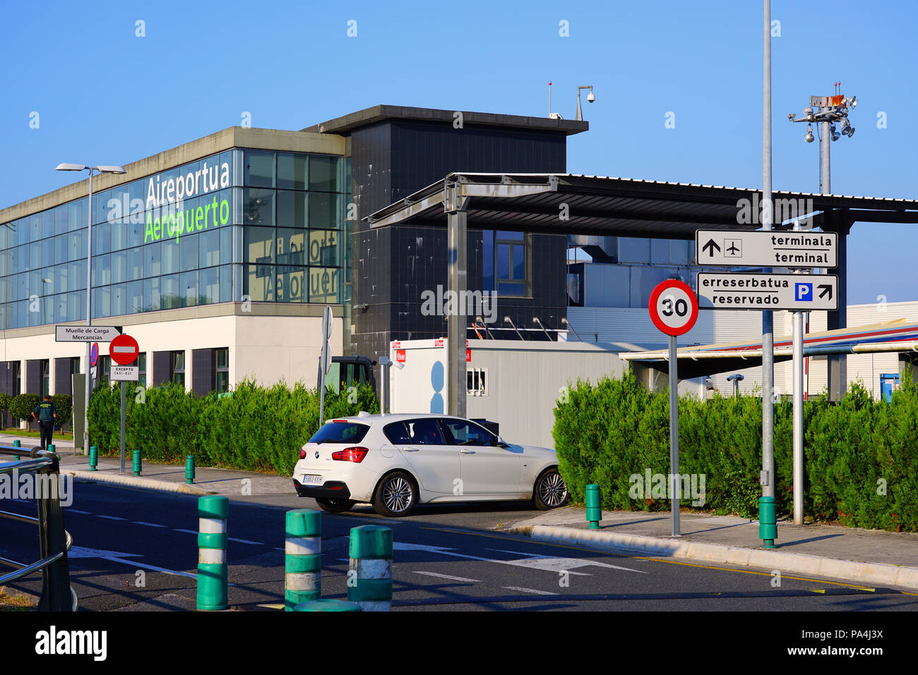 HONDARRIBIA, SPAIN -View of the San Sebastián Airport (EAS), located in Hondarribia, along the border between France and Spain in the Basque country. Stock Photo