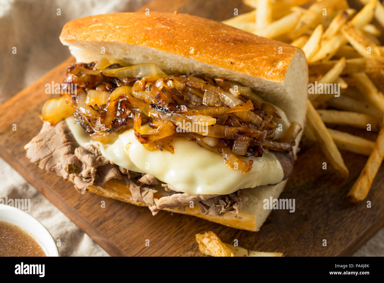 Homemade Beef French Dip Sandwich with French Fries Stock Photo Alamy