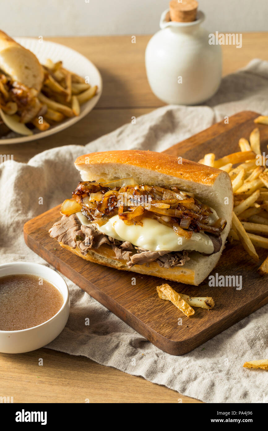Homemade Beef French Dip Sandwich with French Fries Stock Photo Alamy