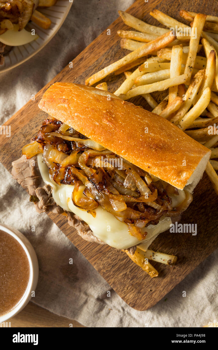 Homemade Beef French Dip Sandwich with French Fries Stock Photo Alamy