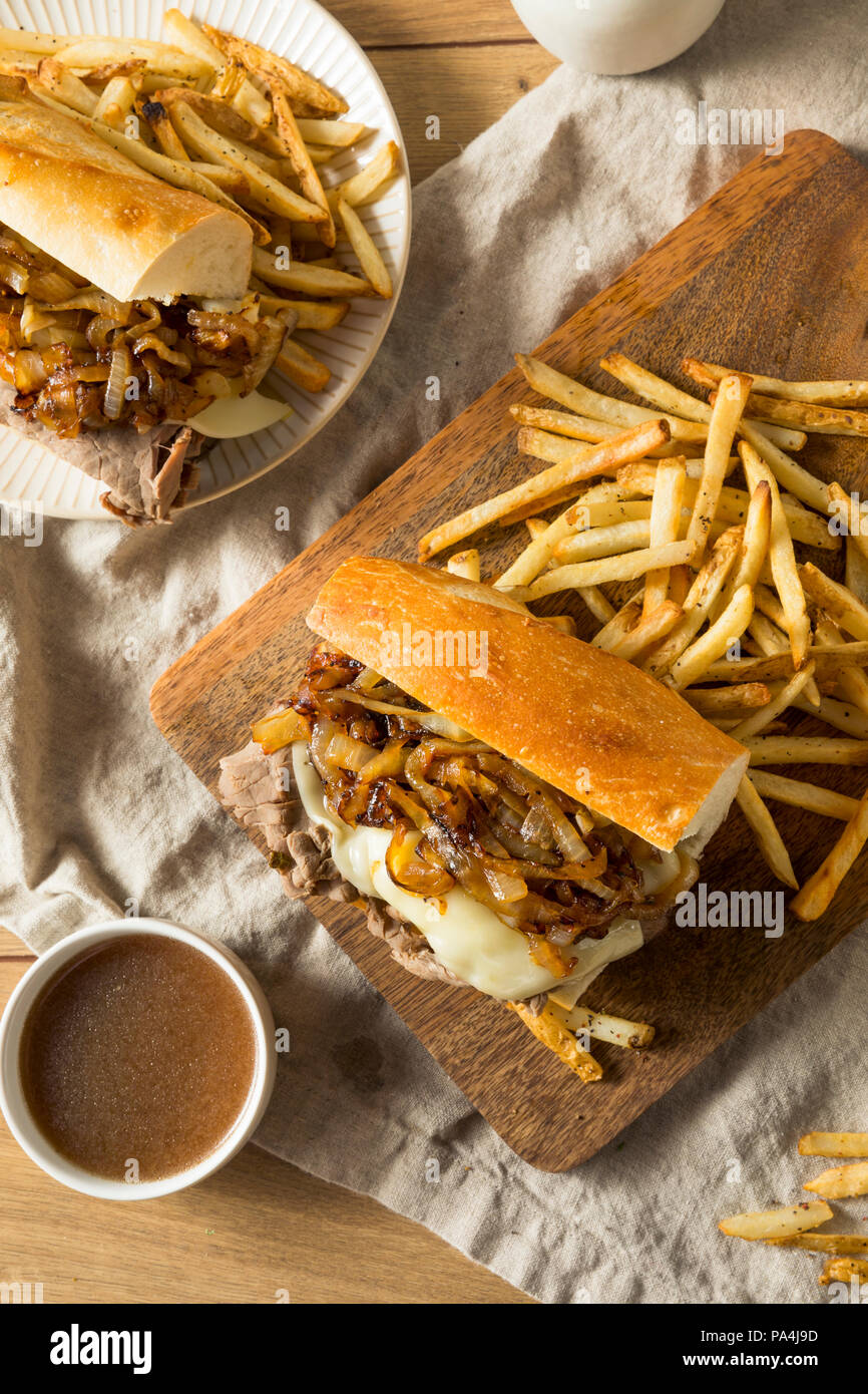 Homemade Beef French Dip Sandwich with French Fries Stock Photo Alamy