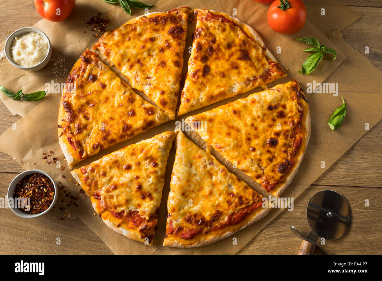 Homemade Greasy New York Cheese Pizza Ready To Eat Stock Photo Alamy