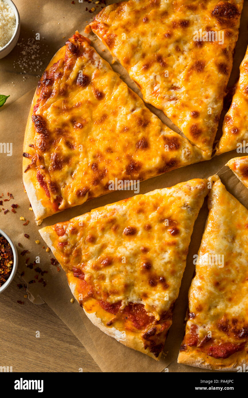 Homemade Greasy New York Cheese Pizza Ready to Eat Stock Photo Alamy