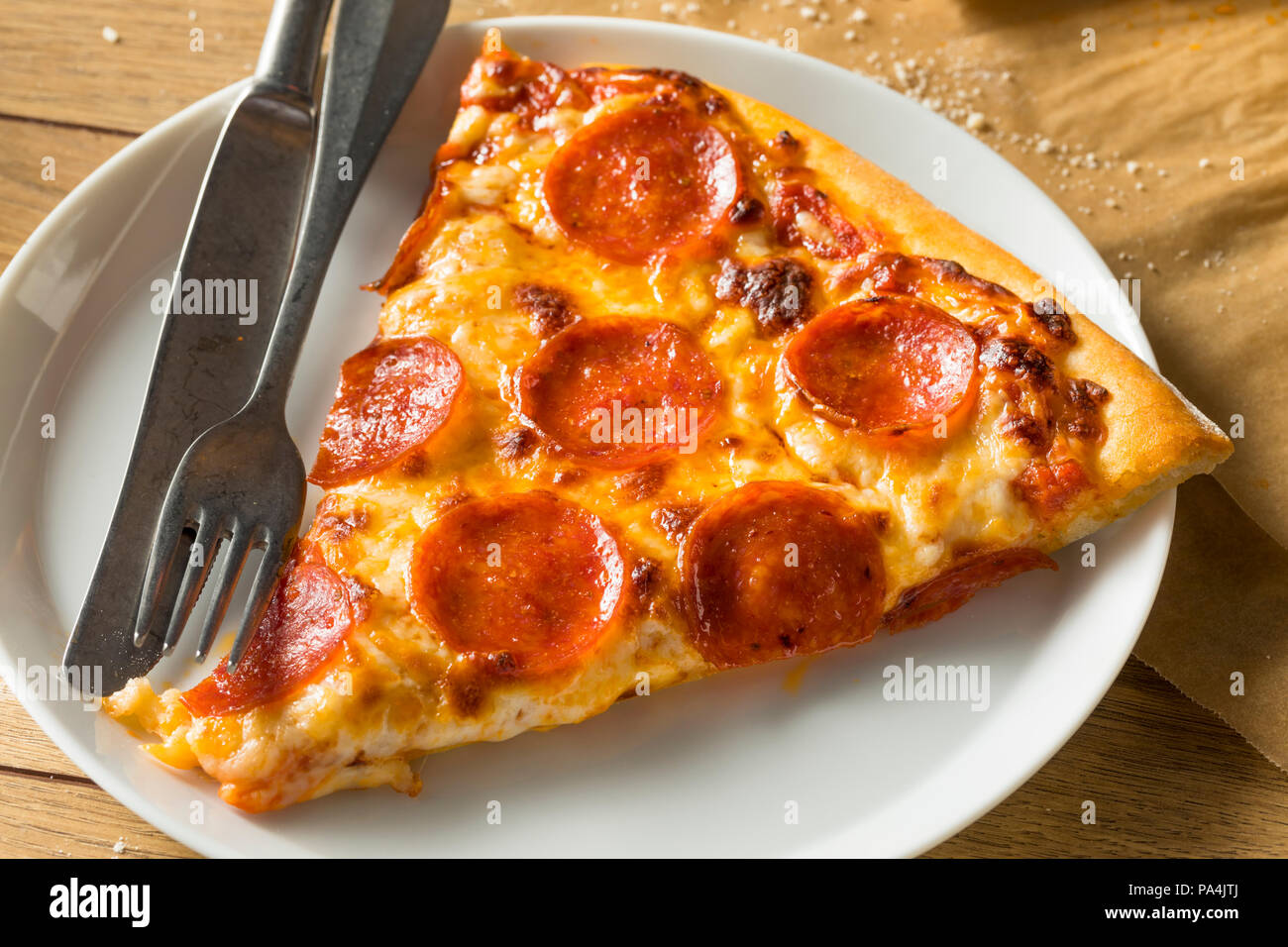 Homemade Greasy Pepperoni New York Pizza Ready To Eat Stock Photo Alamy