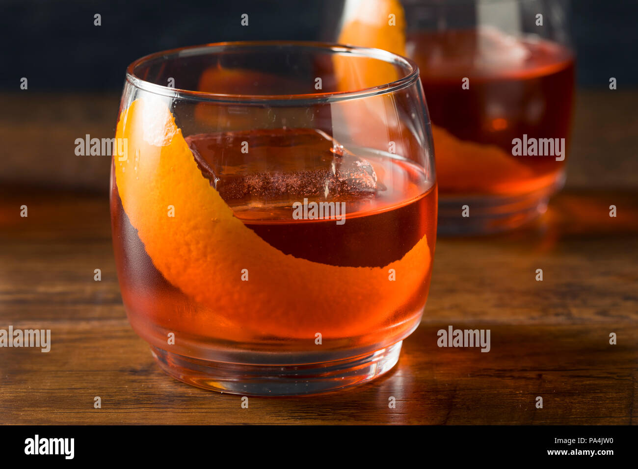 Alcoholic Red Negroni Cocktail with Vermouth Gin and Oranges Stock