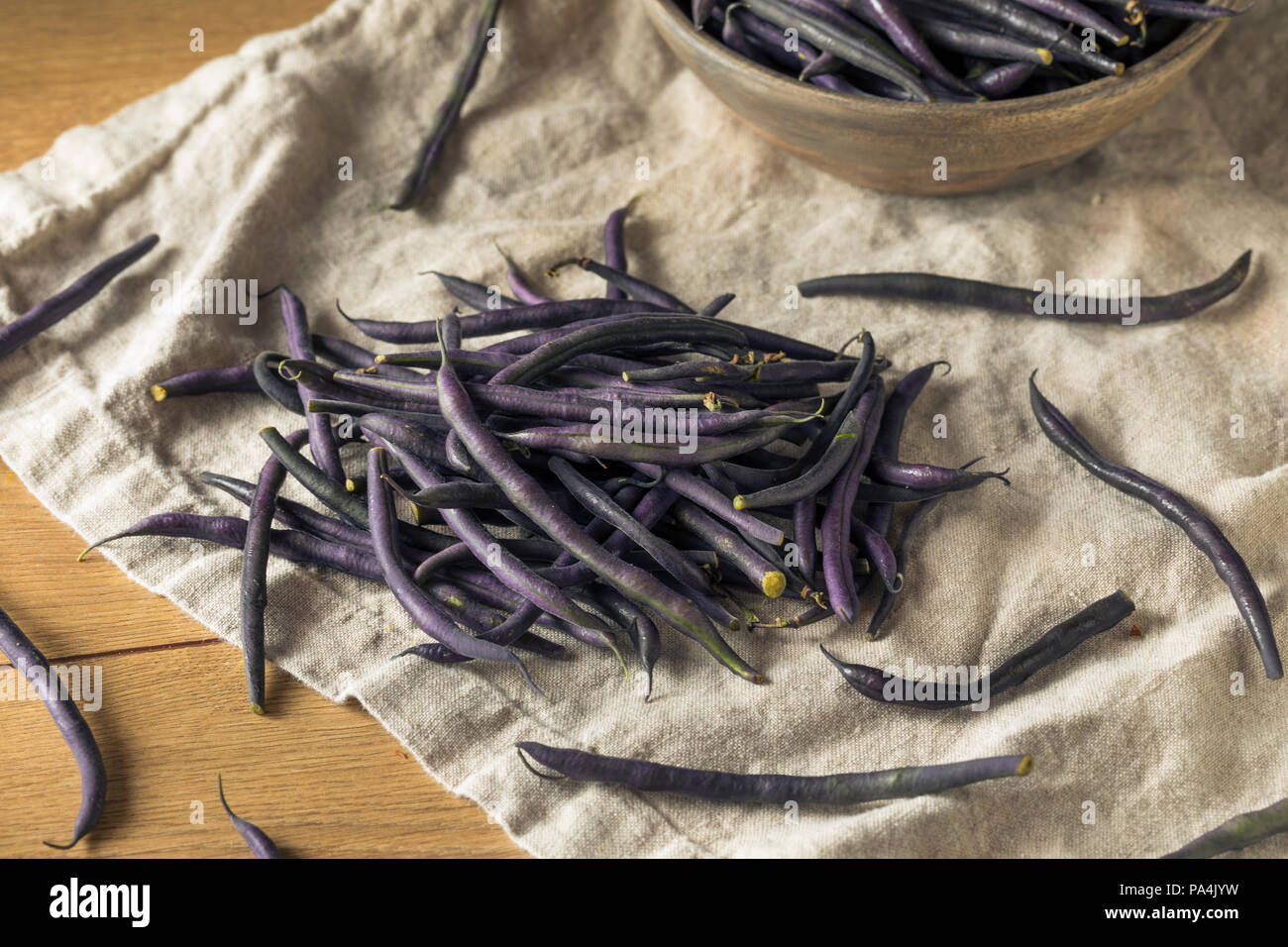 Raw Purple Organic String Beans Ready to Cook Stock Photo