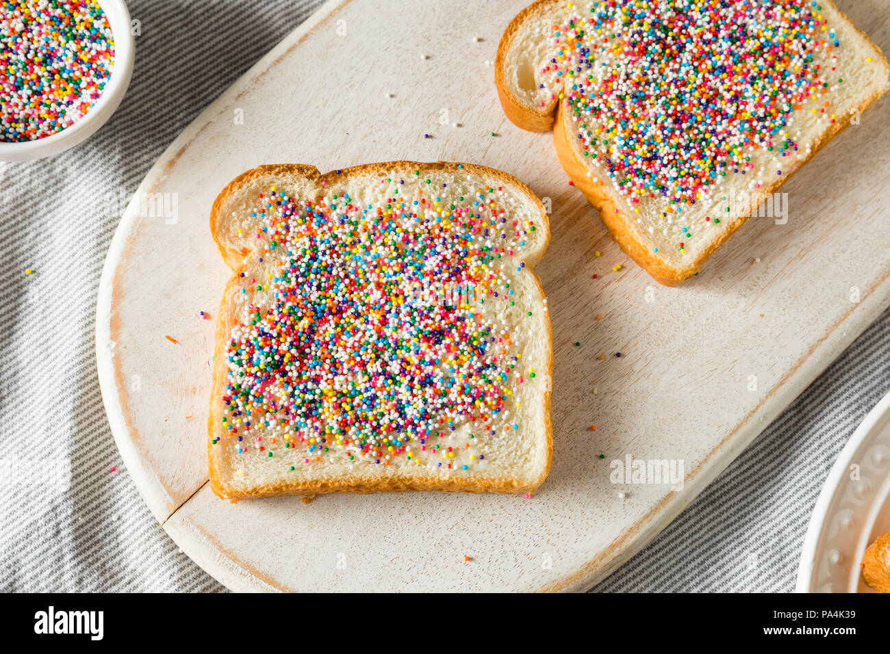 Homemade Australian Fairy Bread with Sprinkles and Butter Stock Photo