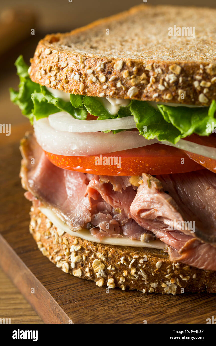 Homemade Roast Beef Deli Sandwich with Lettuce and Tomato Stock Photo Alamy