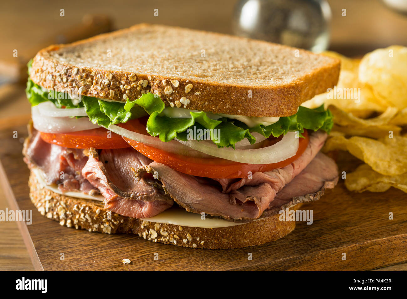 Homemade Roast Beef Deli Sandwich With Lettuce And Tomato Stock Photo ...