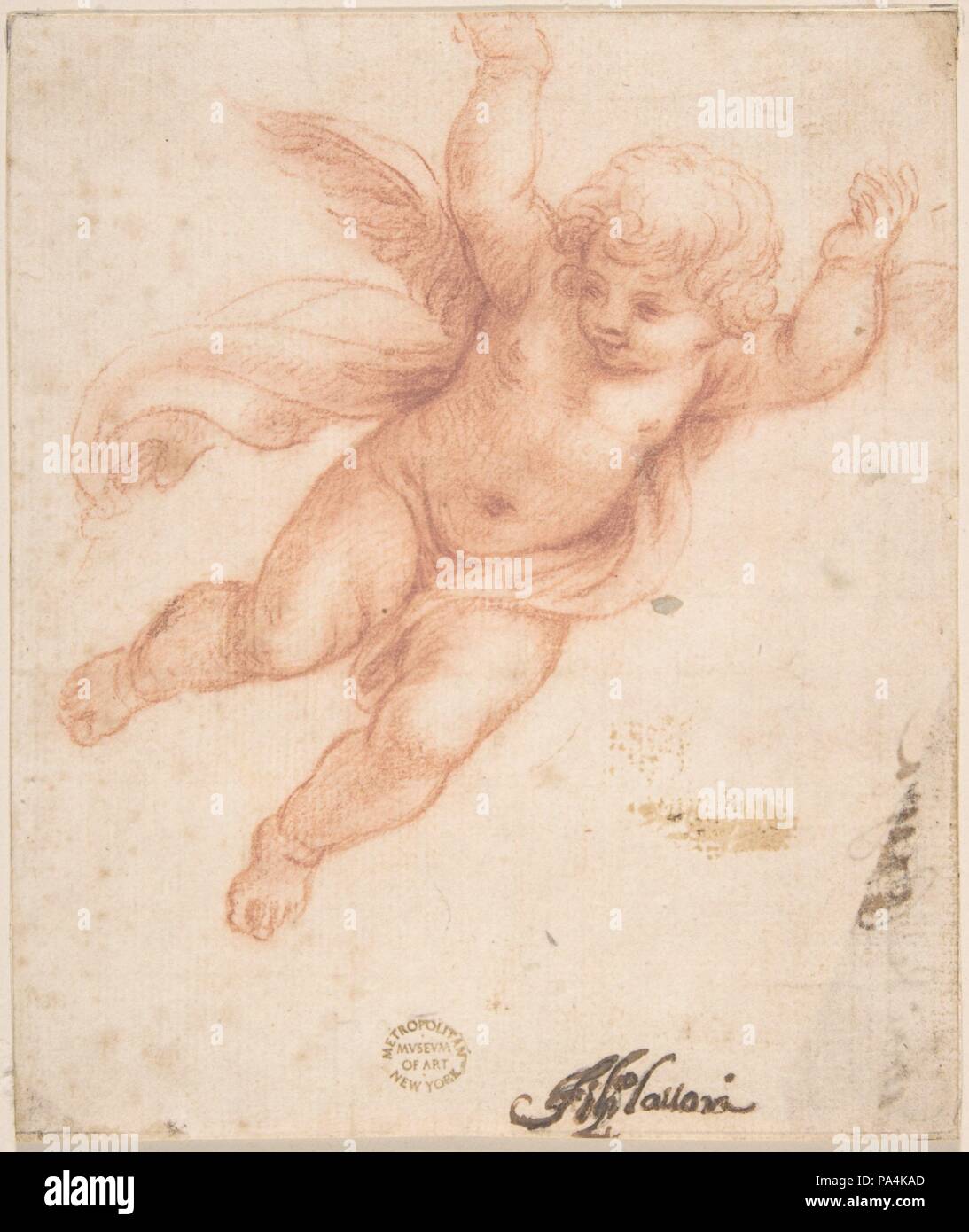 Putto. Artist: Anonymous, Italian, Roman-Bolognese, 17th century. Dimensions: 5-7/8 x 5 in.  (14.9 x 12.7 cm). Date: 17th century. Museum: Metropolitan Museum of Art, New York, USA. Stock Photo