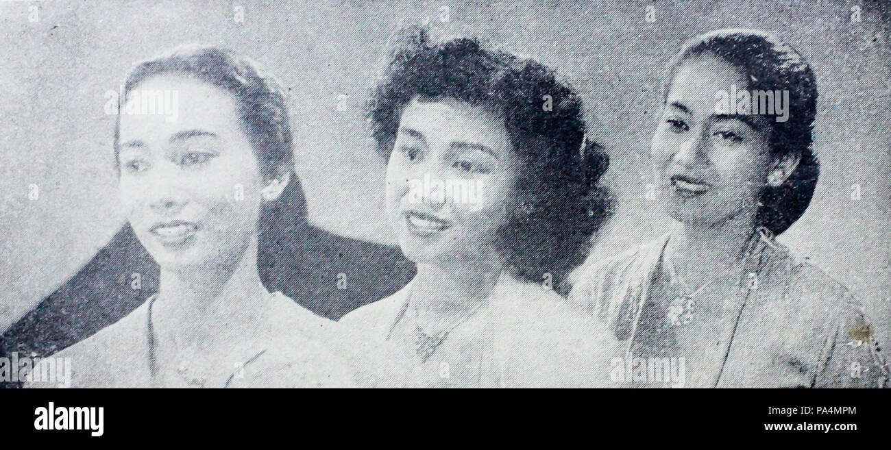 314 Titi Savitri, Tina Melinda, and Nurnaningsih Dunia Film 15 May 1954 p16 Stock Photo