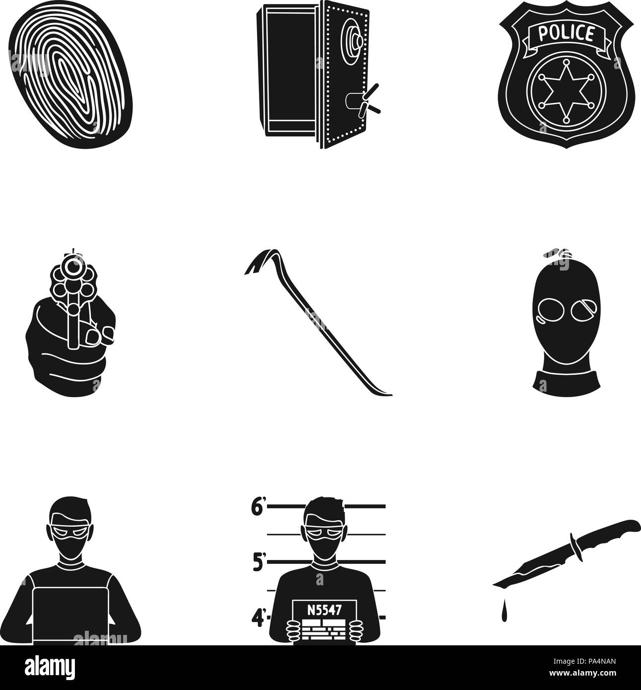 Crime set icons in black style. Big collection of crime vector symbol stock Stock Vector