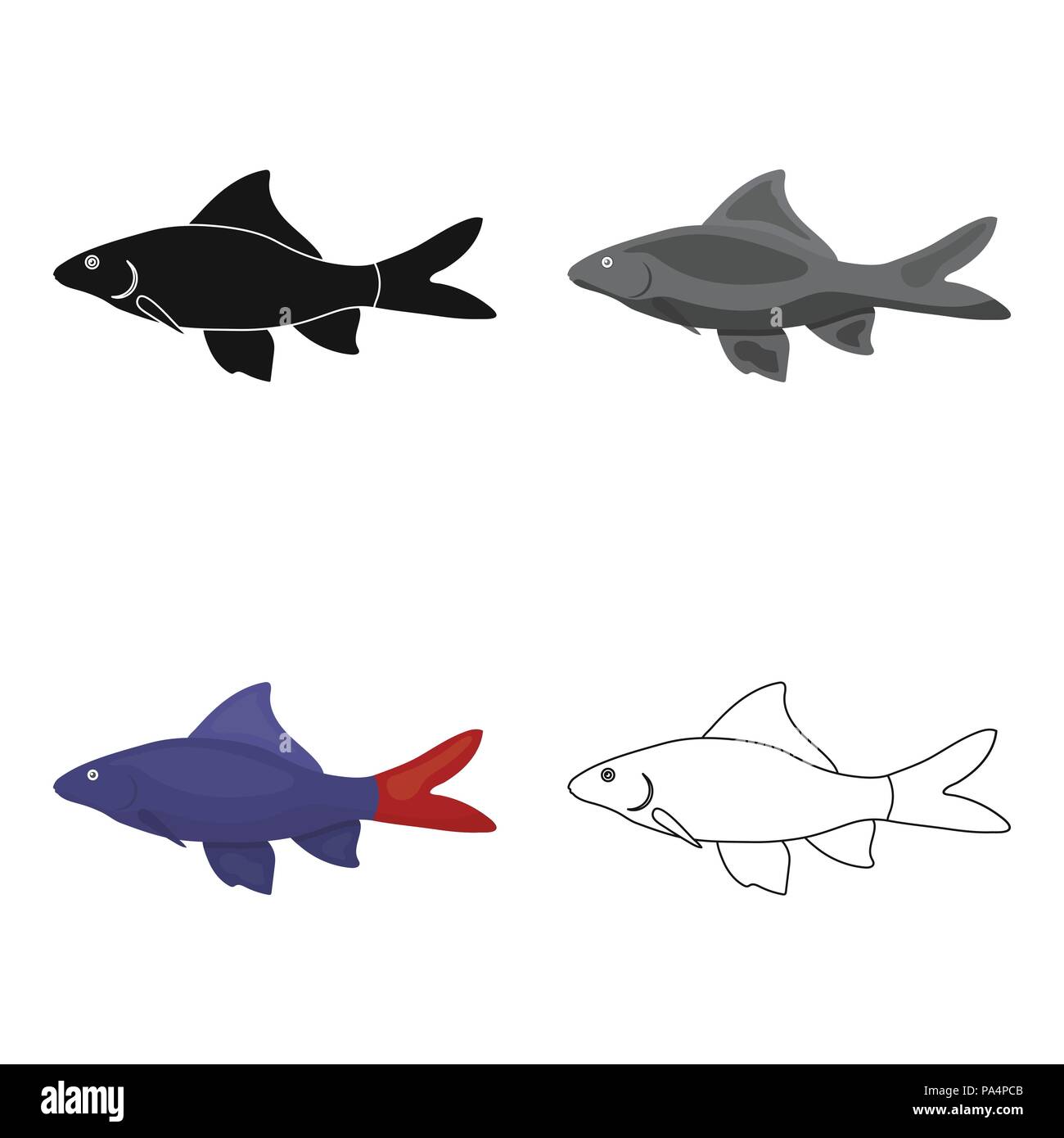 Red Tail Shark fish icon cartoon. Singe aquarium fish icon from the sea,ocean life cartoon. Stock Vector