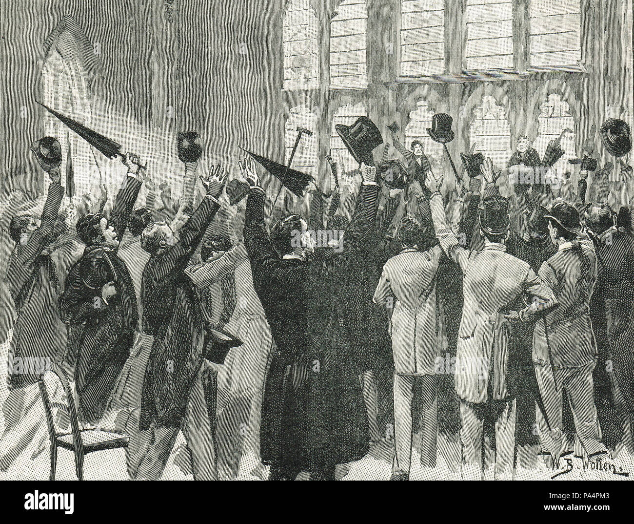 Meeting of Jingoes in Guildhall, London, England, 1878.  War zealots, expressing support for the policy of Disraeli.  British preparations for war, as the Russians marched on Constantinople Stock Photo