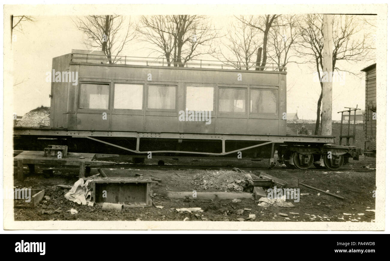 16 12th Engineer Regiment, &quot;Barbed-Wire&quot; Passenger Car on the M.F.U. Line, St. Mihiel, France; Captured in the Saint-Mihiel Salient Stock Photo