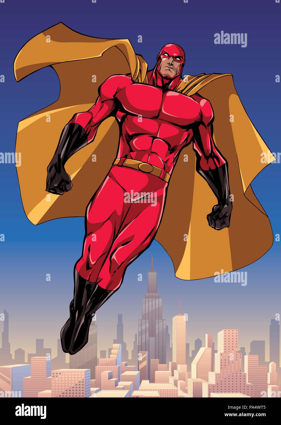 Superhero Flying Above the City Stock Vector Image & Art - Alamy