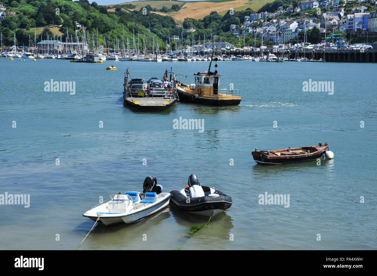 Lower Car Ferry heads to Kingswear from Dartmouth, South Devon, England, UK Stock Photo