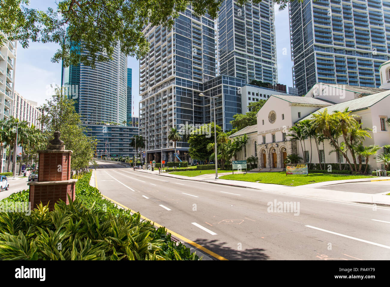 Brickell Avenue in Miami looking towards Downtown Miami Stock Photo Alamy