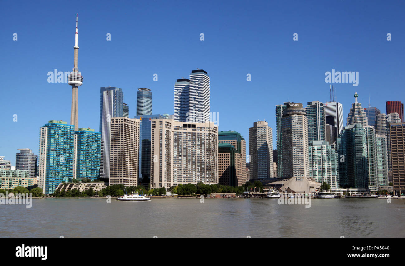 the Toronto city skyline viewed from across Lake Ontario, Canada Stock Photo