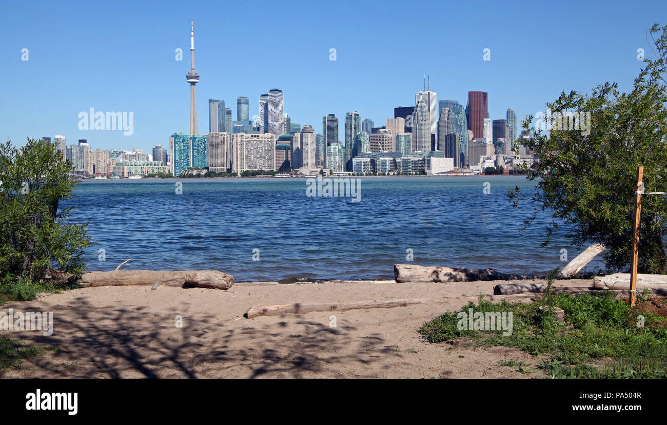 the Toronto city skyline viewed from across Lake Ontario, Canada Stock Photo