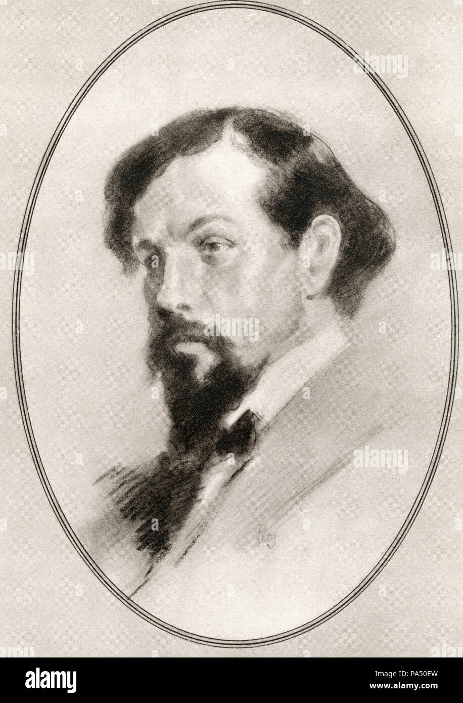 Achille-Claude Debussy, 1862 – 1918.  French composer.  Illustration by Gordon Ross, American artist and illustrator (1873-1946), from Living Biographies of Great Composers. Stock Photo