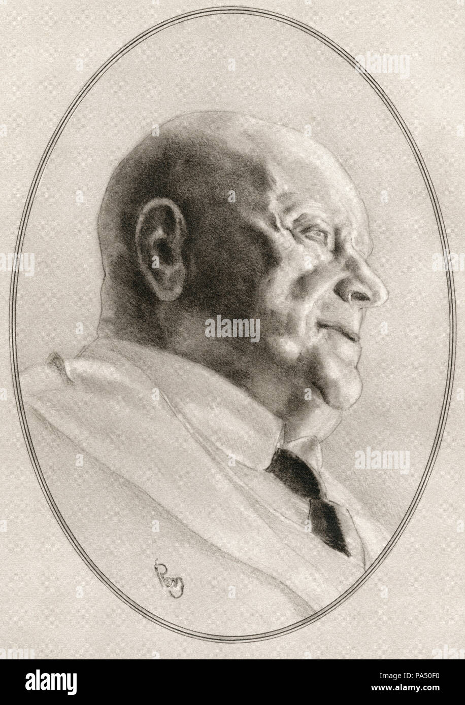 Jean Sibelius, born Johan Julius Christian Sibelius, 1865 – 1957.  Finnish composer and violinist.   Illustration by Gordon Ross, American artist and illustrator (1873-1946), from Living Biographies of Great Composers. Stock Photo