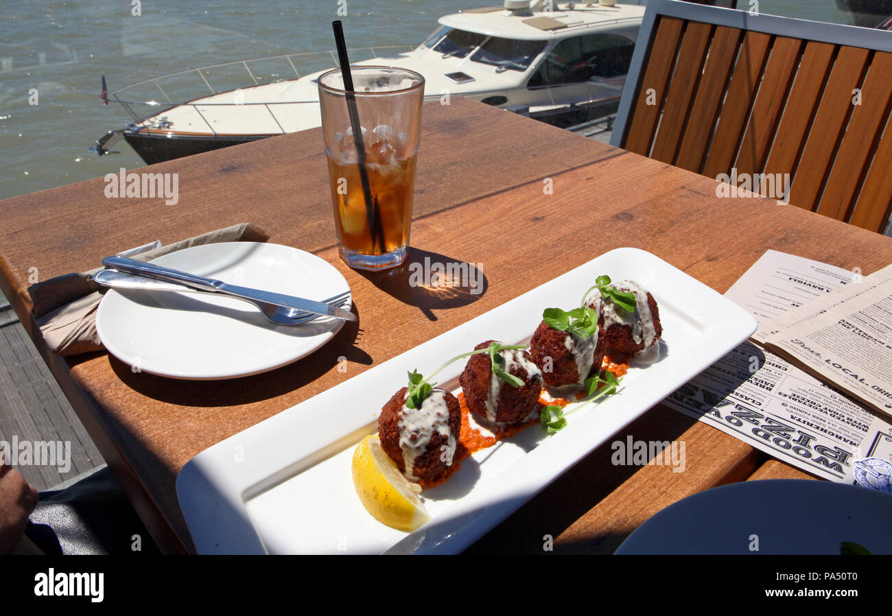 having an al fresco meal on the harbourfront in Toronto, Canada Stock Photo