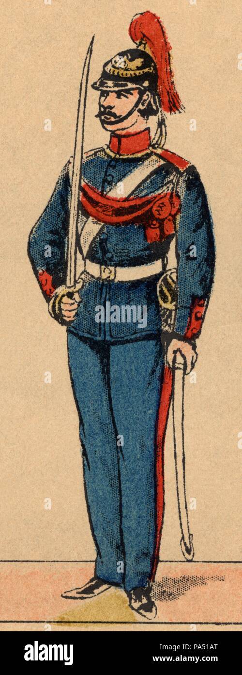 Estampería popular. Ejército de los Estados Unidos. Artillero en uniforme  de gala. Grabado de 1870 Stock Photo - Alamy