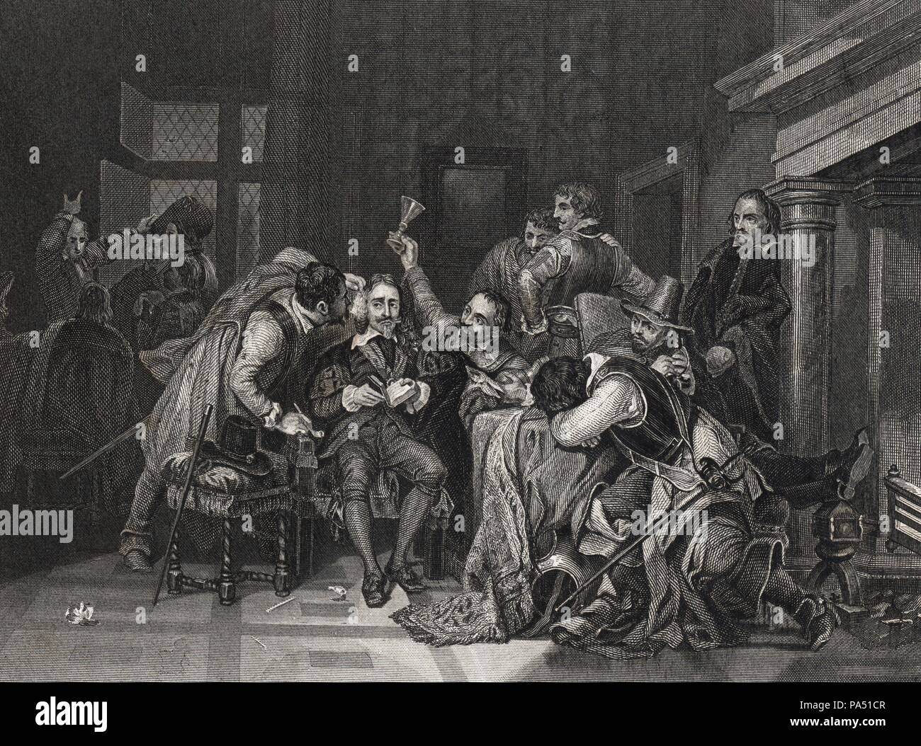 Carlos I (1600-1649), rey de Inglaterra y de Escocia en prisión antes de ser decapitado acusado de alta traición. Grabado de 1864. Stock Photo