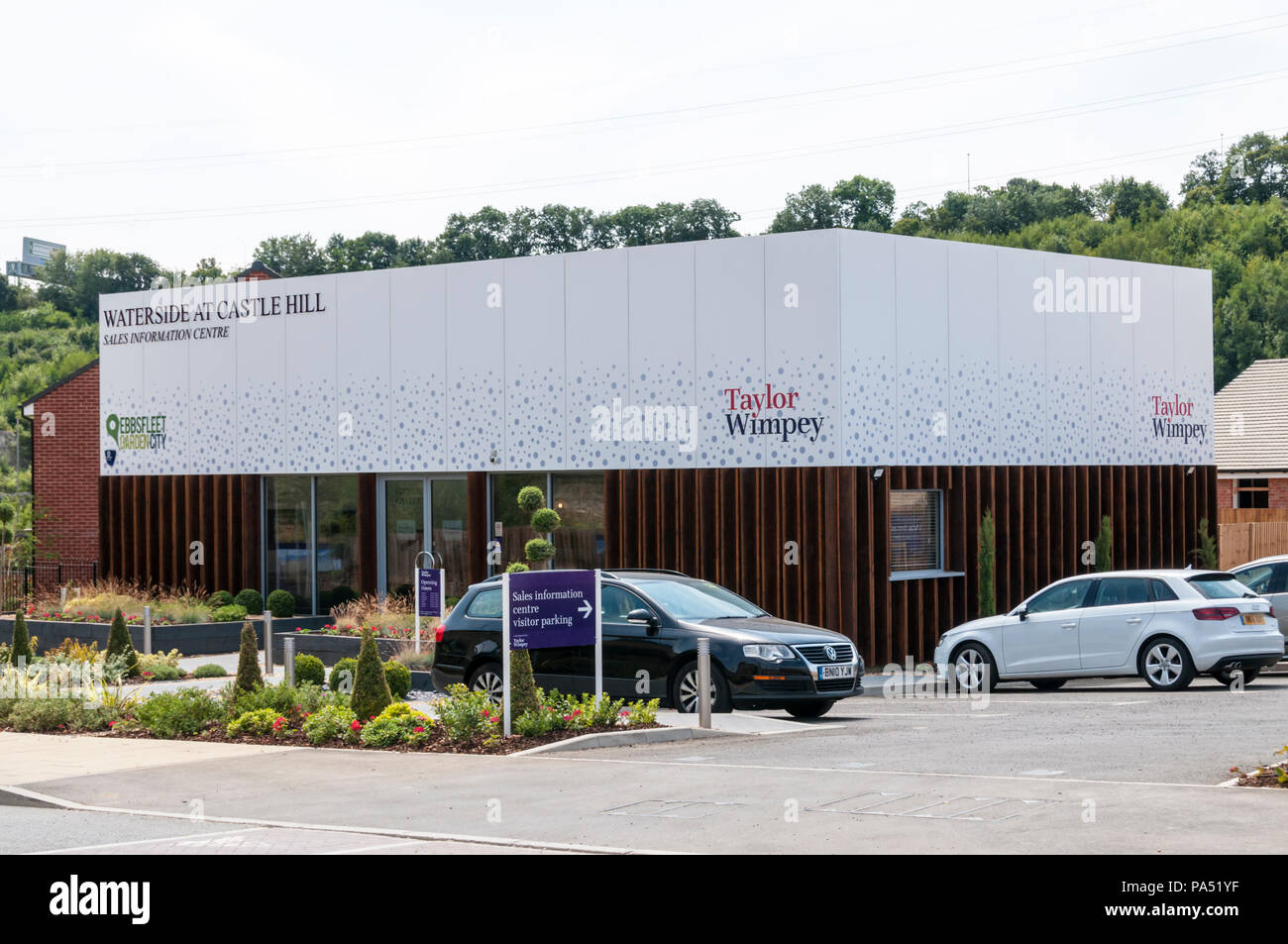 Taylor Wimpey sales information centre at the Castle Hill development in Ebbsfleet Garden City, Kent. Stock Photo
