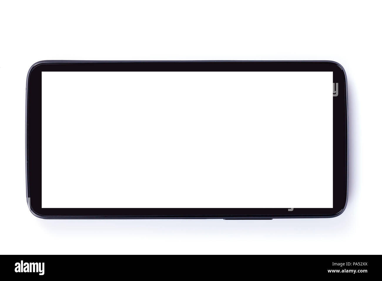 A black tablet with a blank screen isolated on white. Stock Photo