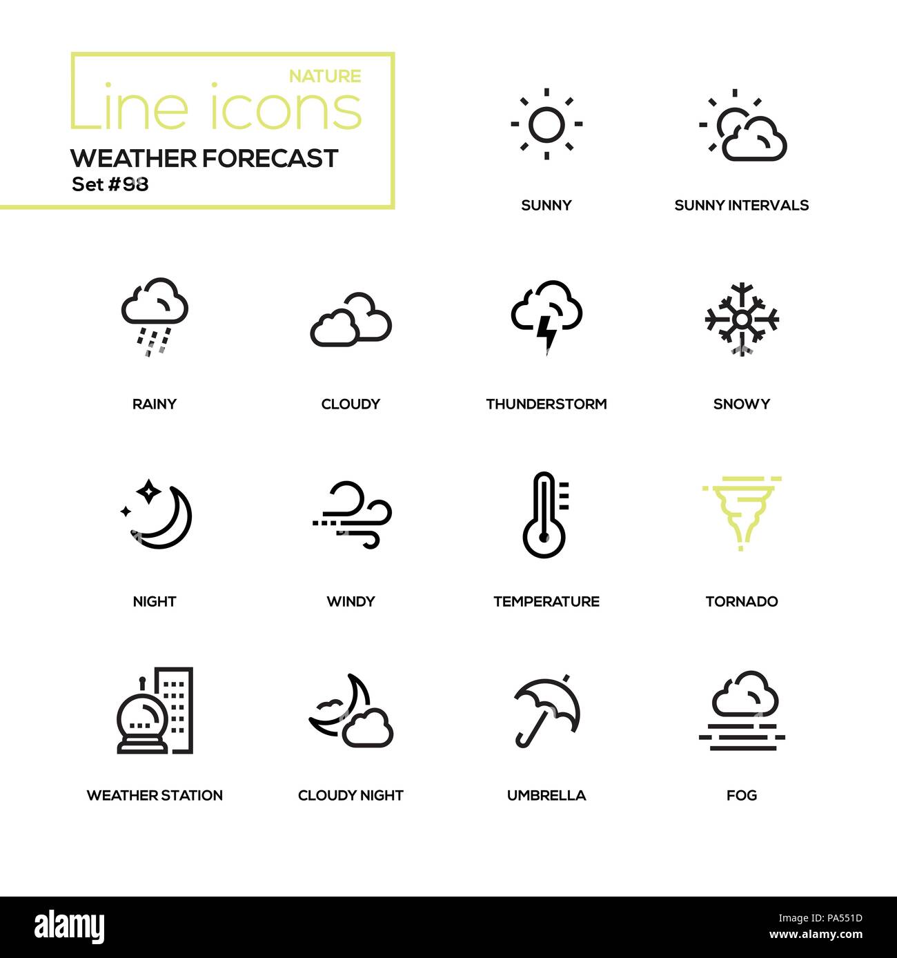Weather forecast modern line design icons set Stock Vector Image