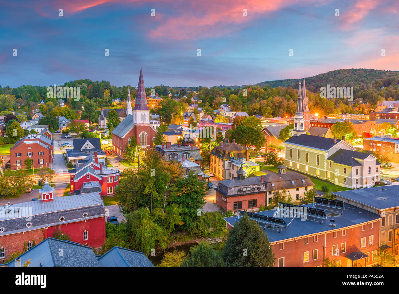 Montpelier, Vermont, USA town skyline at twilight. Stock Photo