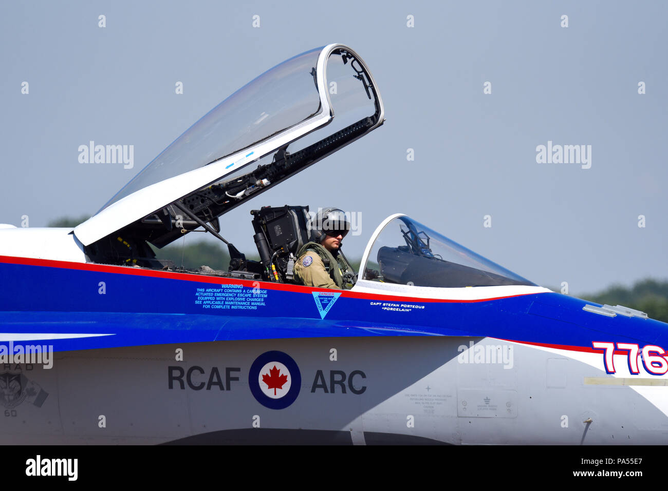 Canadian Air Force McDonnell Douglas CF-18 F-18 Hornet fighter jet in special colour at the Royal International Air Tattoo RIAT 2018 RAF Fairford, UK. Stock Photo