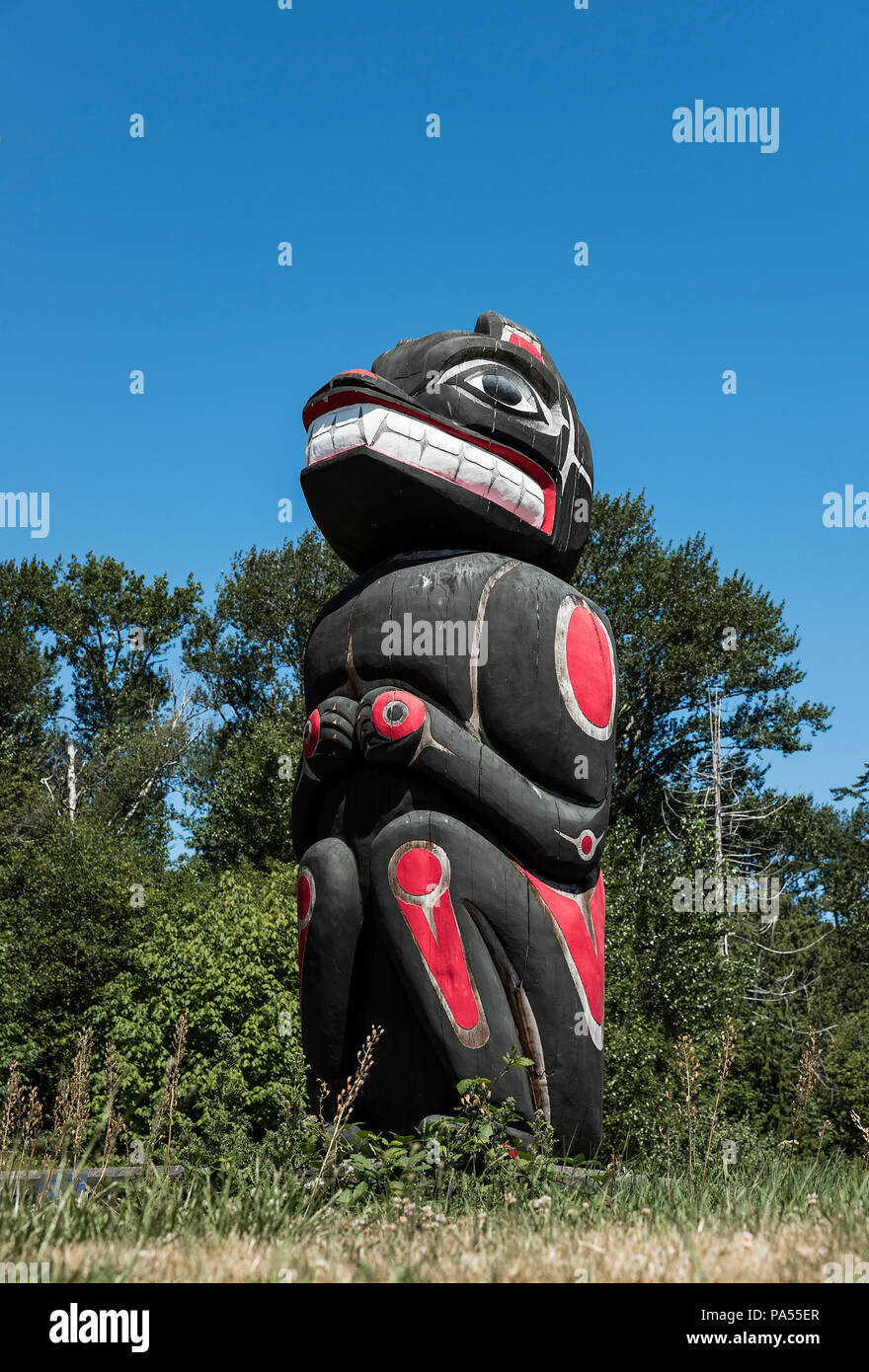 Totem of the Limmi Tribe, Lummi Reservation, Whatscom County, Washigton, USA. Stock Photo