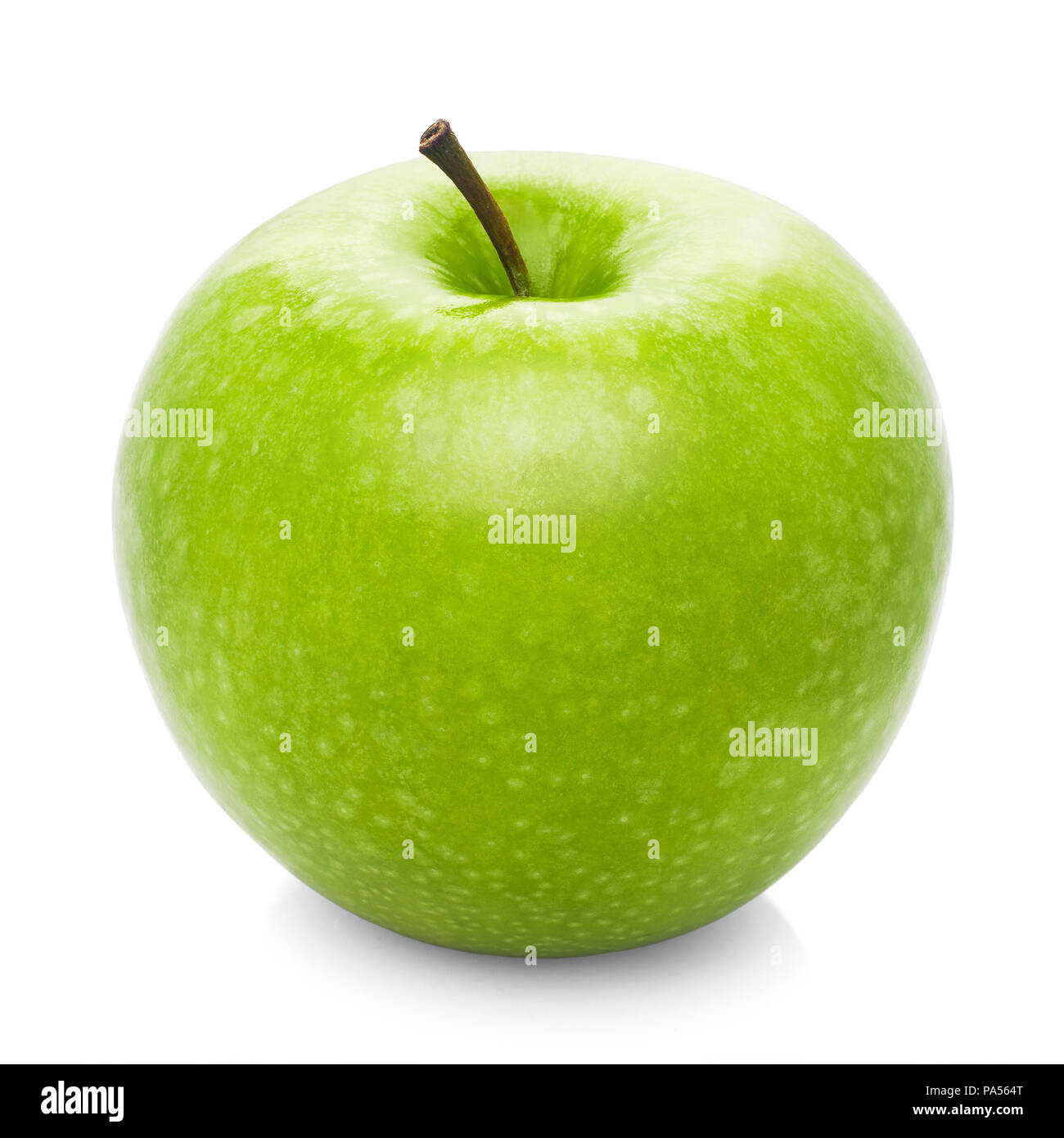 Green juicy shiny apple on white background, isolated, high qual Stock Photo