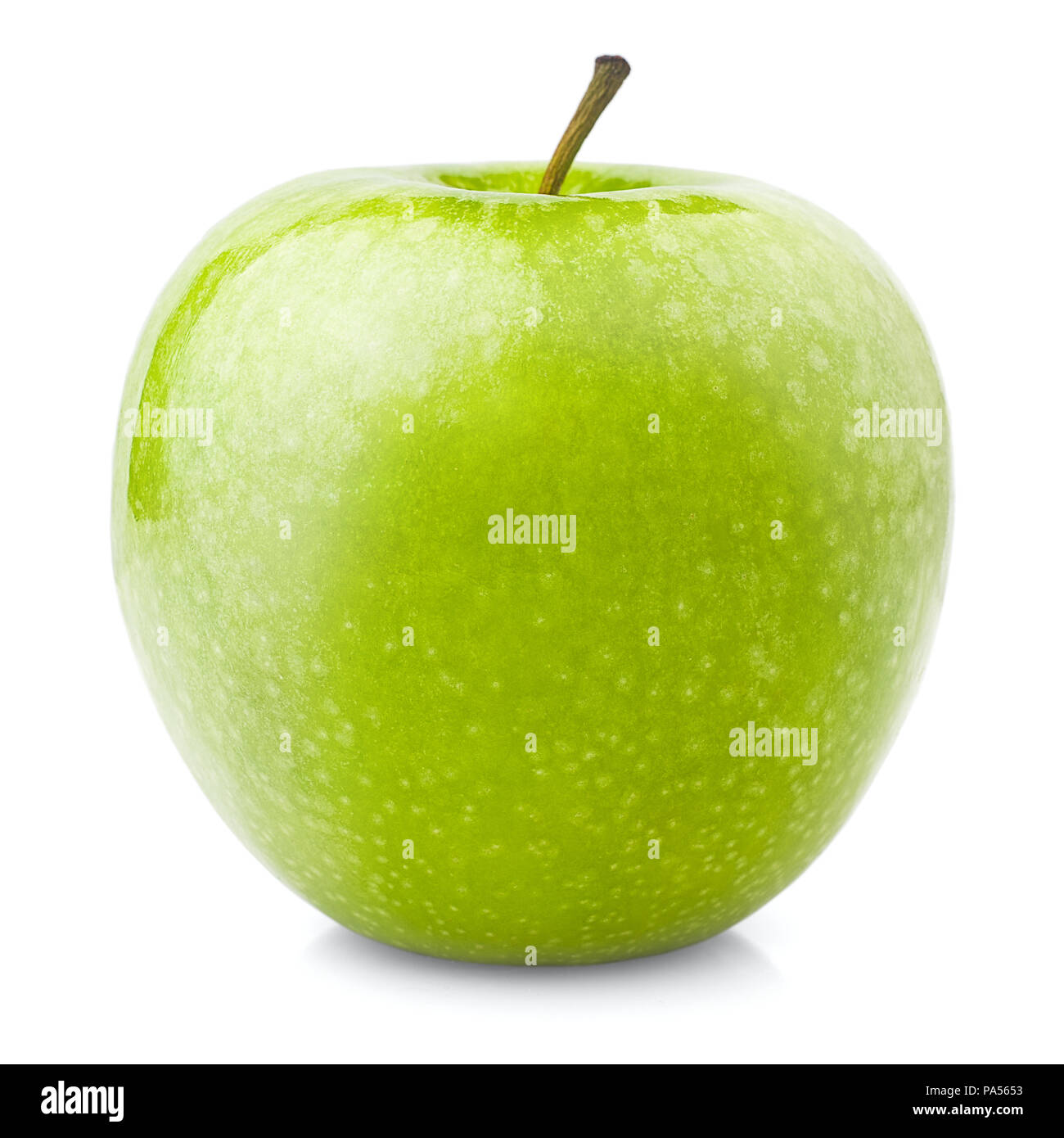 Green juicy shiny apple on white background, isolated, high qual Stock Photo