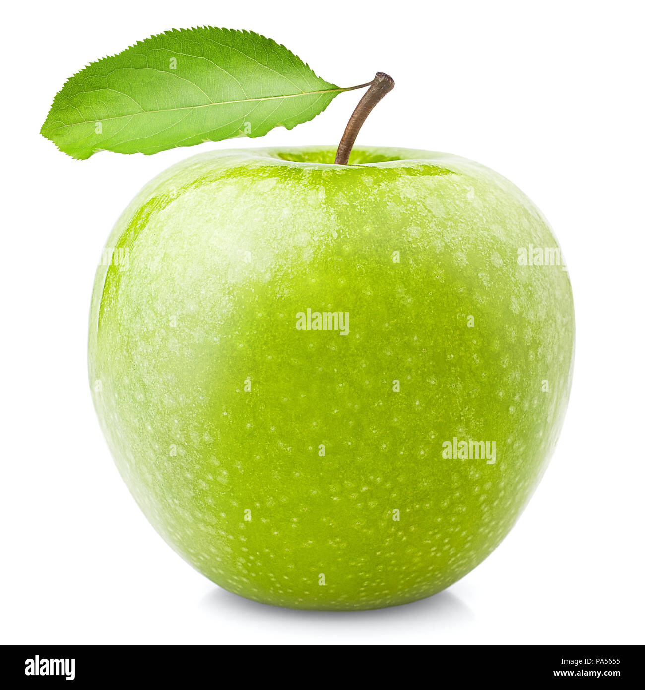 Green juicy shiny apple on white background, isolated, high quality photo with clipping path Stock Photo