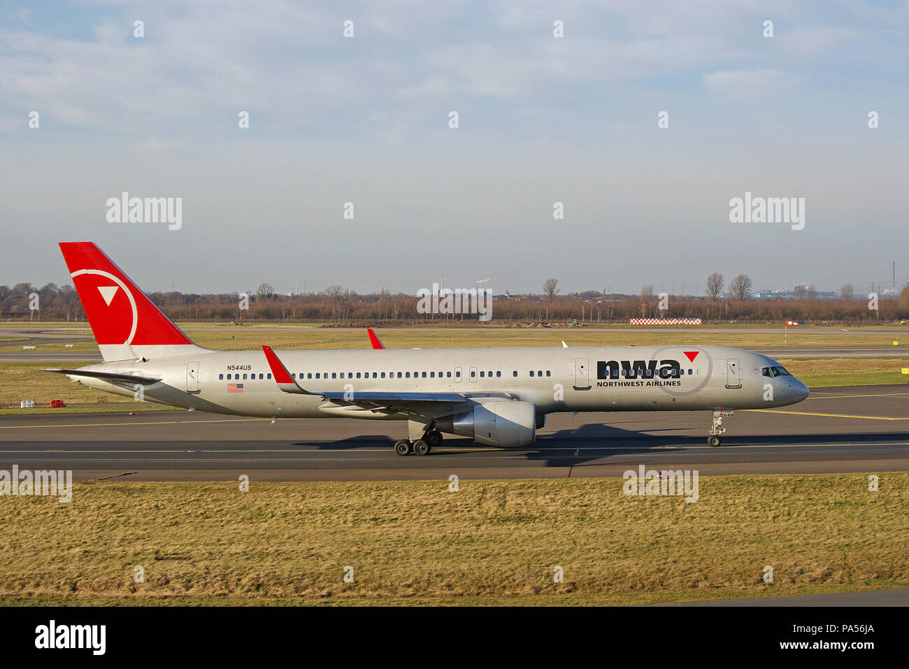 Dusseldorf, Germany - January 26, 2008: Boeing 757-200 of Northwest Airlines at the airport of Dusseldorf while taxiing Stock Photo