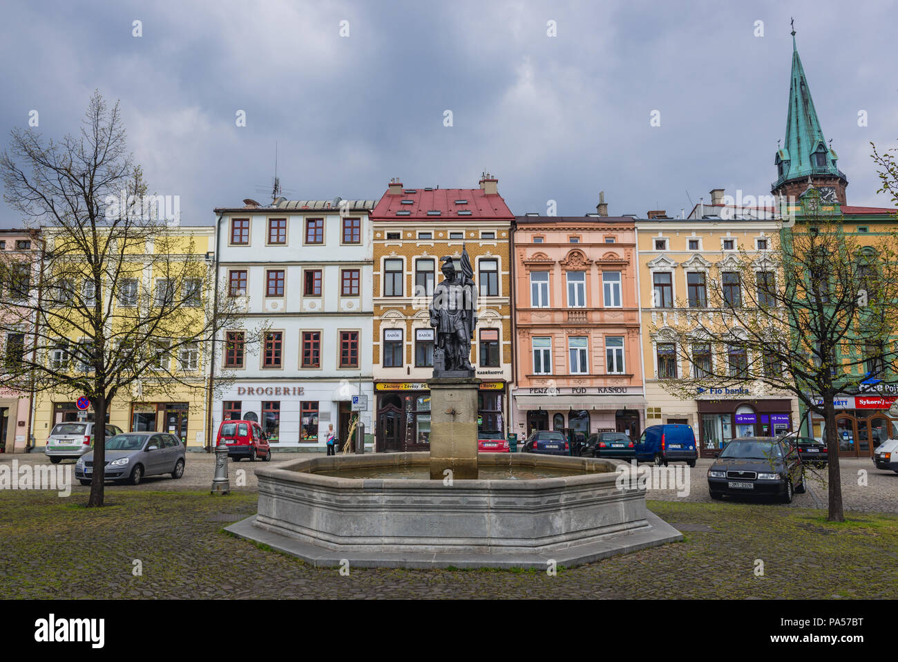 Fountain on the Town Square in Frydek-Mistek city in the Moravian-Silesian  Region of Czech Republic Stock Photo - Alamy