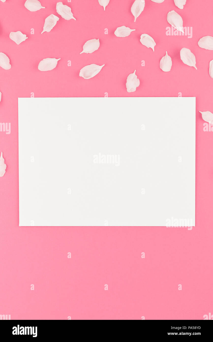 Creative flat lay concept top view of blank postcard mock up and apple ...