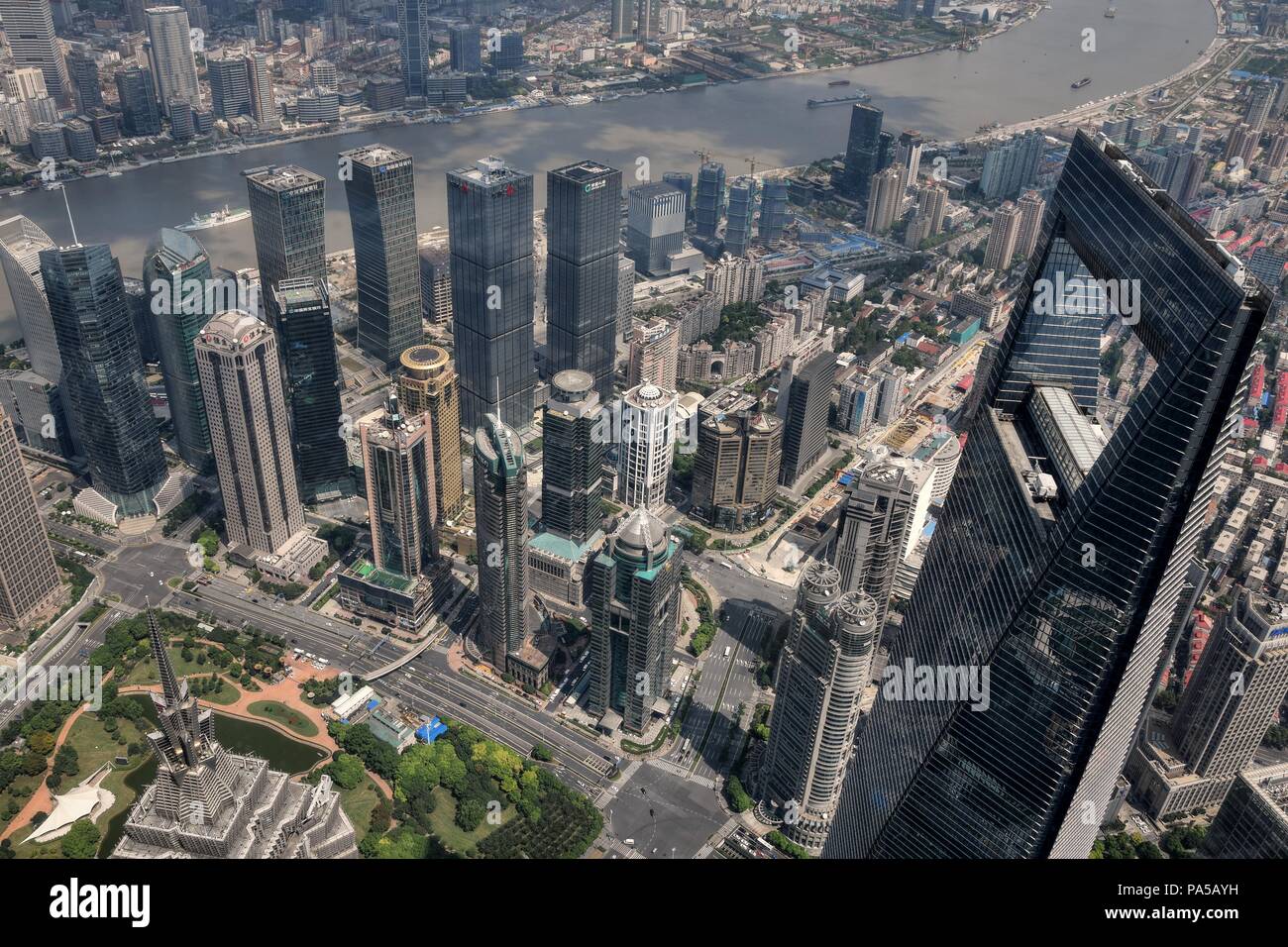 SHANGHAI – CIRCA SEPTEMBER 2017: Shanghai Downtown cityscape skyline bird´s eye view Stock Photo