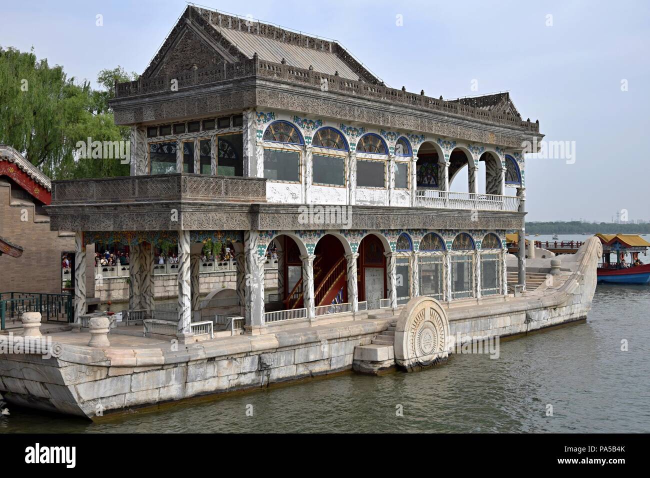 The Stone Boat erected on the Kunming Lake on the grounds of the Summer Palace in Beijing. Stock Photo