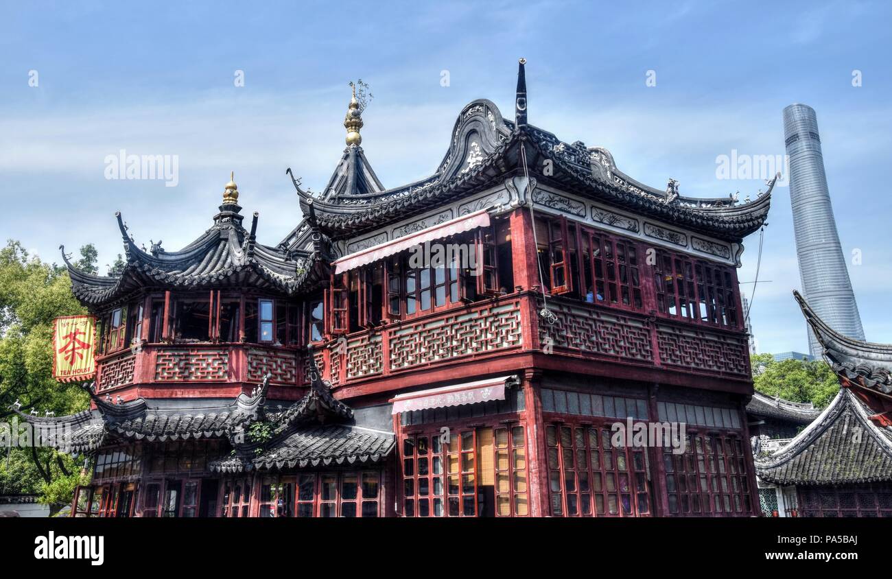 The oldest tea house in Shanghai and 632 meters tall Shanghai Tower in