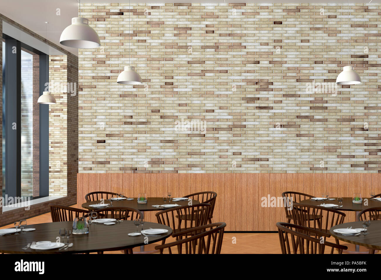 Modern restaurant interior with served tables mock up. 3d illustration ...