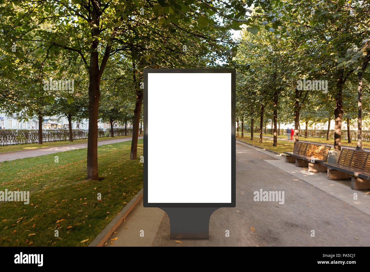 Blank street billboard poster stand in urban park. 3d illustration ...