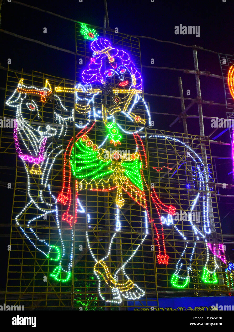 illuminated image of lord krishna,india Stock Photo
