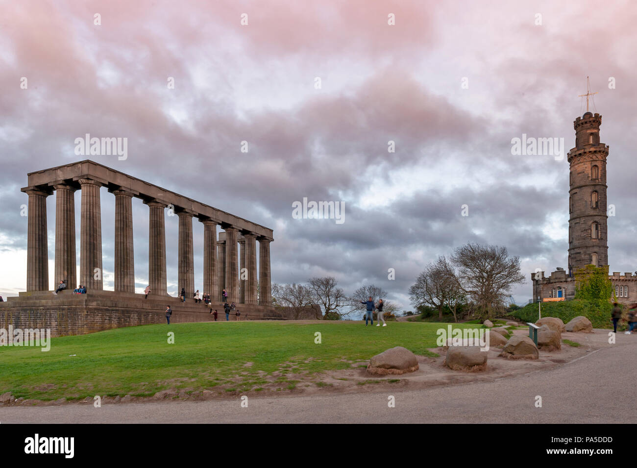 The National Monument of Scotland on Calton Hill in Edinburgh, a memorial to the Scottish soldiers and sailors in the Napoleonic Wars in UK Stock Photo