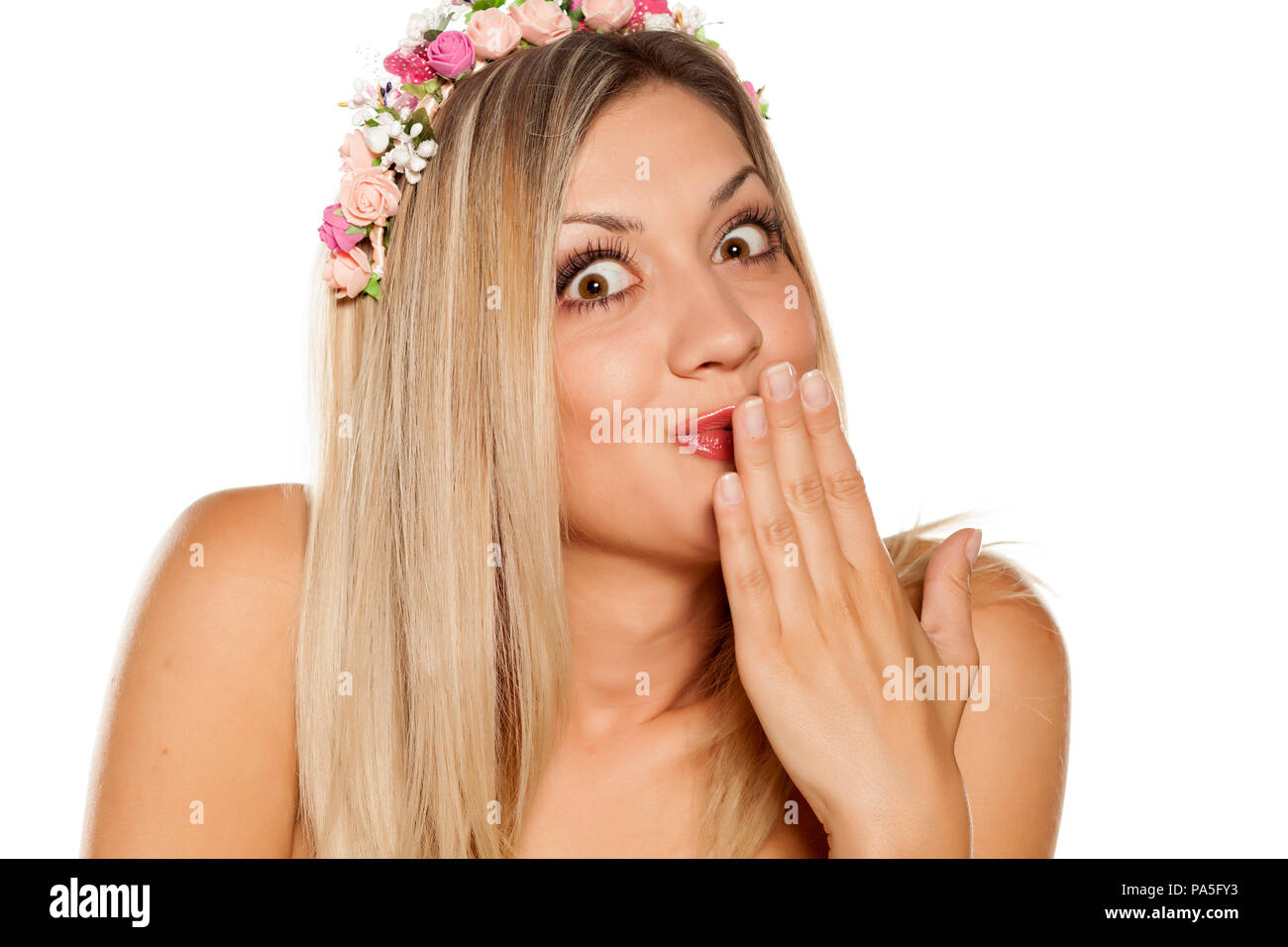 pretty girl with a wreath of flowers in her hair Stock Photo - Alamy